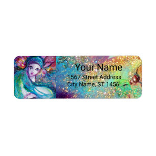 DAM BLUE MASK Rosa Grönt Guld Blommigt Sparkles Returadress Etikett