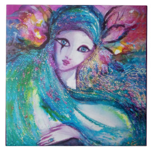 DAM BLUE MASK Venetian MasqueraBoll,teal Kakelplatta