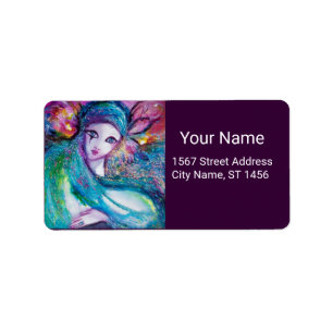 DAM BLUE MASK Venetian MasqueraParty Lila Adressetikett