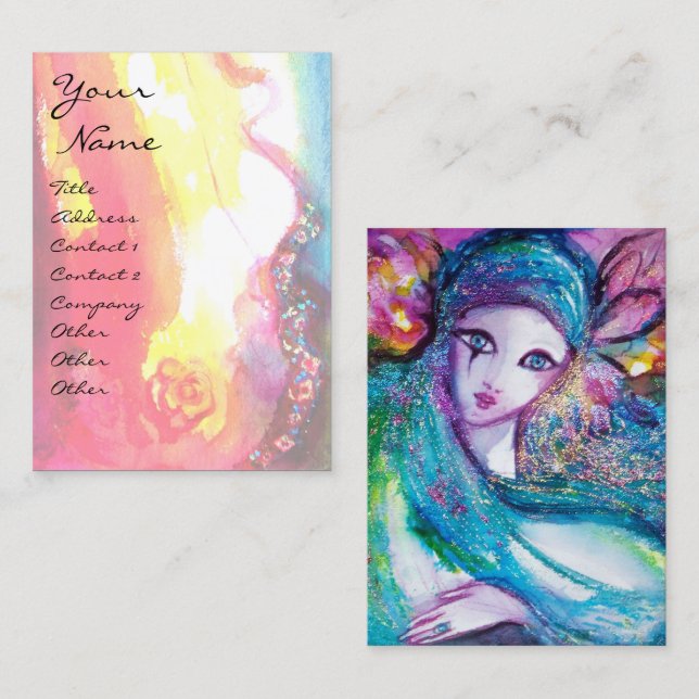 DAM BLUE MASK Venetian MasqueraRosa Guld Ro Visitkort (Fram/baksida)