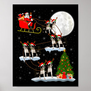 Dam Boston Terrier Hund Tomte Släde Flygande Rolig Poster
