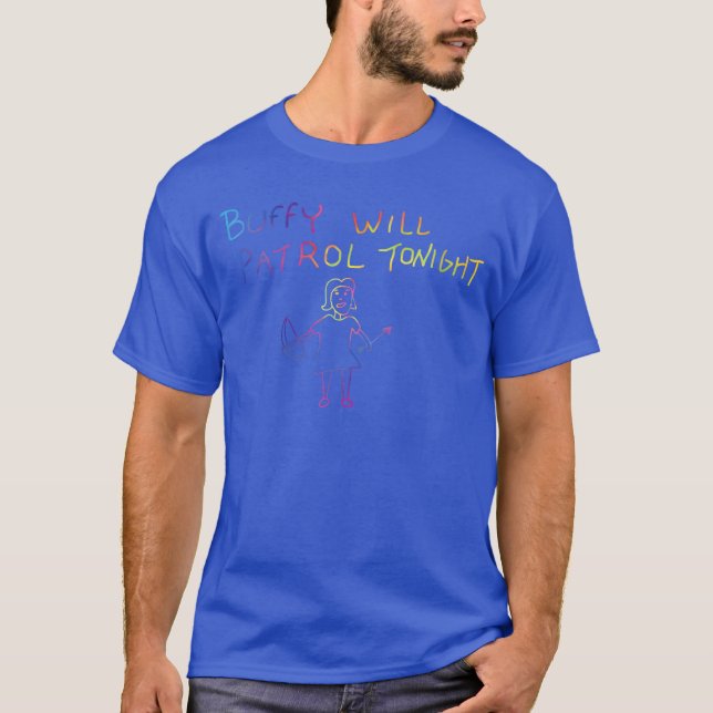 Dam Buffy Kommer Patrulleraikväll VNeck present T Shirt (Framsida)