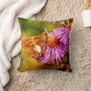 Dam Butterfly Vild Aster Flower Abstrakt Kudde