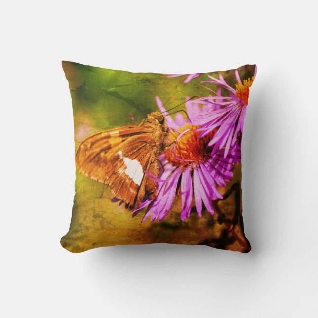 Dam Butterfly Vild Aster Flower Abstrakt Kudde (Framsida)