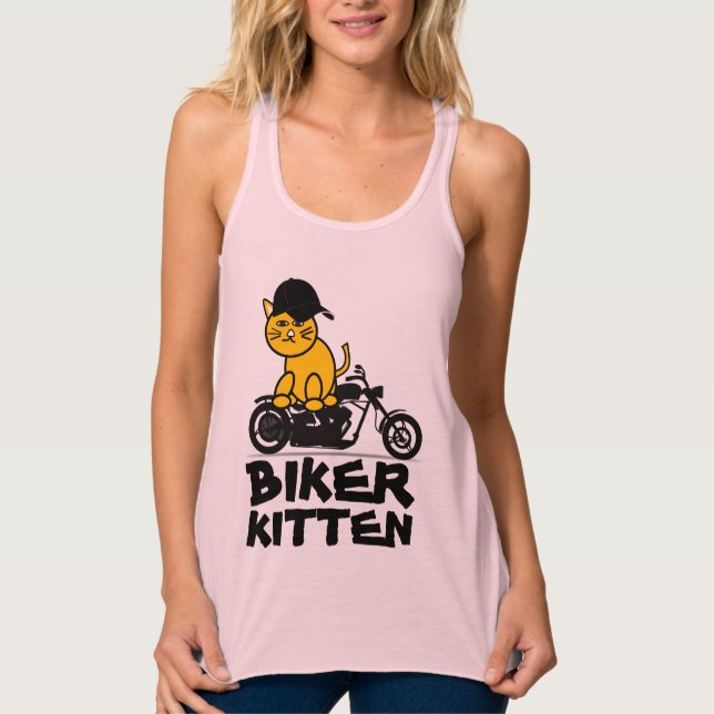 DAM CAT BIKER KITTEN MOTORCYCLE T-SHIRTS LINNE MED RACERBACK  (Framsida)