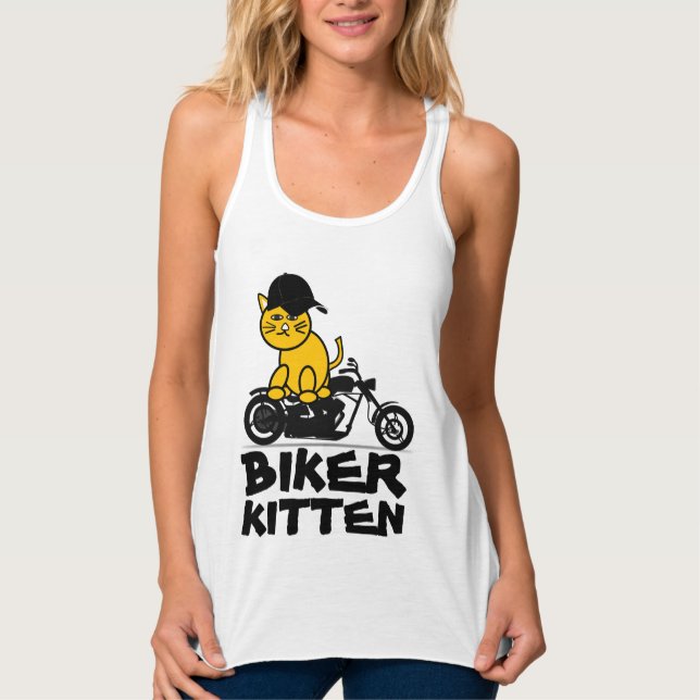 DAM CAT BIKER KITTEN MOTORCYCLE T-SHIRTS LINNE MED RACERBACK  (Framsida)