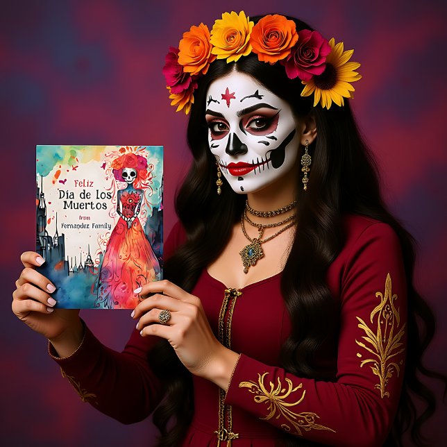 Dam Catrinas vattenfärgsblooming Tribute Vykort (Lady Catrina's Watercolor Blooming Tribute Postcard)