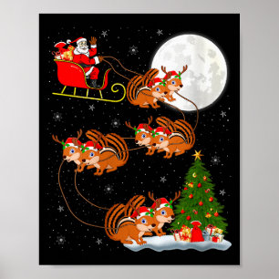 Dam Chipmunk Santa Släd Flygande Rolig Magisk Poster