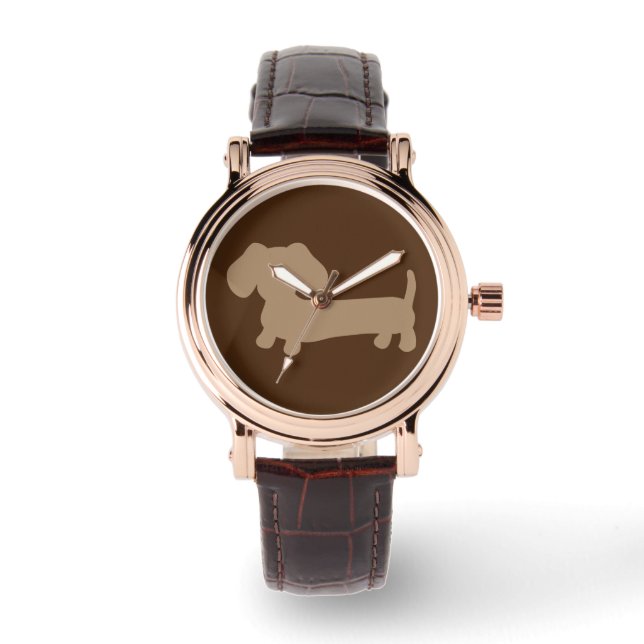 Dam Chocolate Brown Dachshund Leather Watch Armbandsur (Framsida)