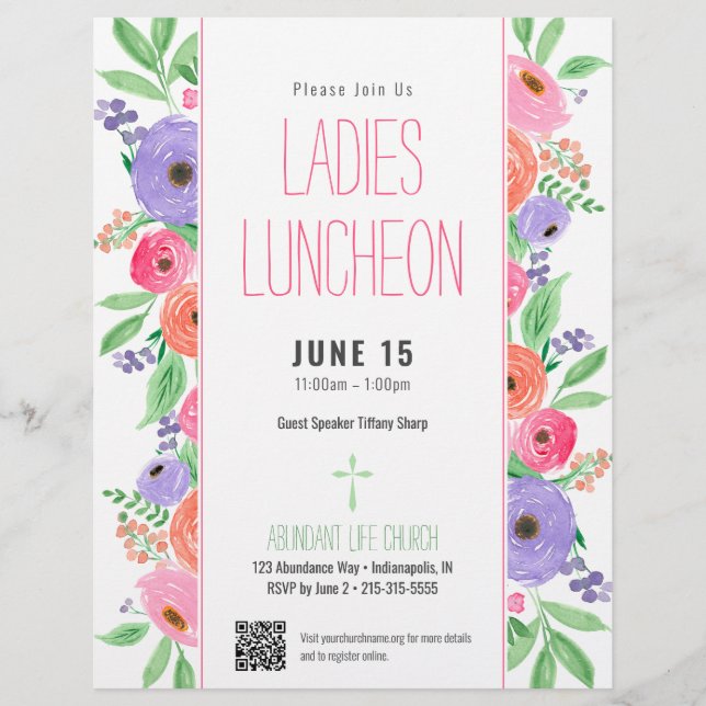 Dam Church Luncheon Vår Blommigt QR-kod Reklamblad (Framsidan)