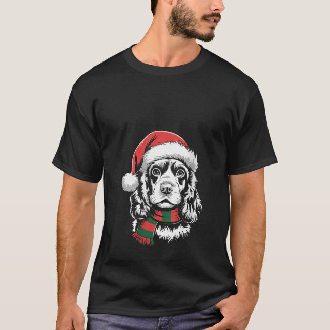 Dam Cocker Spaniel Hund Jul Santa Hatt Sjal Chr T Shirt (Framsida)