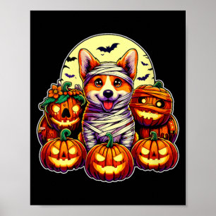 Dam Corgi Mummie Och Pumpa Söt Halloween Poster
