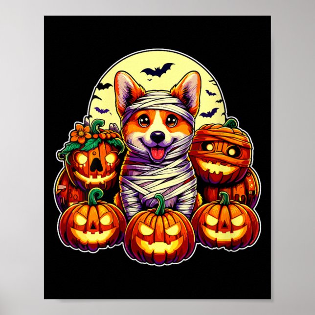 Dam Corgi Mummie Och Pumpa Söt Halloween Poster (Framsidan)