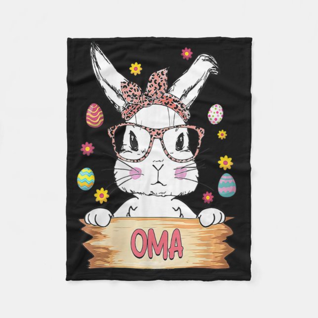 Dam Cute Bunny Face Leopard Print Gles Oma East Fleecefilt (Framsidan)