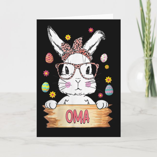 Dam Cute Bunny Face Leopard Print Gles Oma East Kort (Framsida)