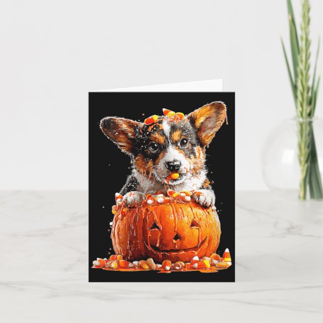 Dam Cute Corgi Droppande Pumpkin Candy Corn Kort (Framsida)