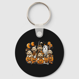 Dam Cute Ghost Och Häxa Goldendoodle Halloween Nyckelring