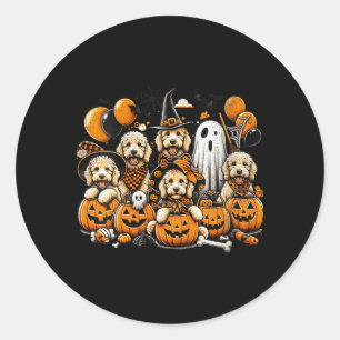 Dam Cute Ghost Och Häxa Goldendoodle Halloween Runt Klistermärke