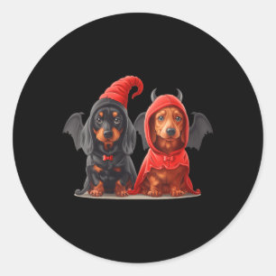 Dam Cute Halloween Dachshund Hundar Djävul Kostym Runt Klistermärke