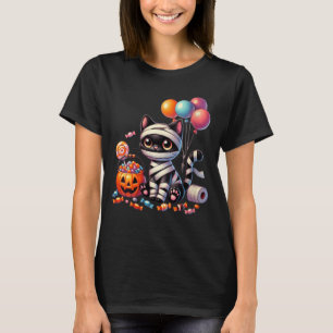 Dam Cute Halloween Svart Katt Pumpa Bus eller Busa T Shirt