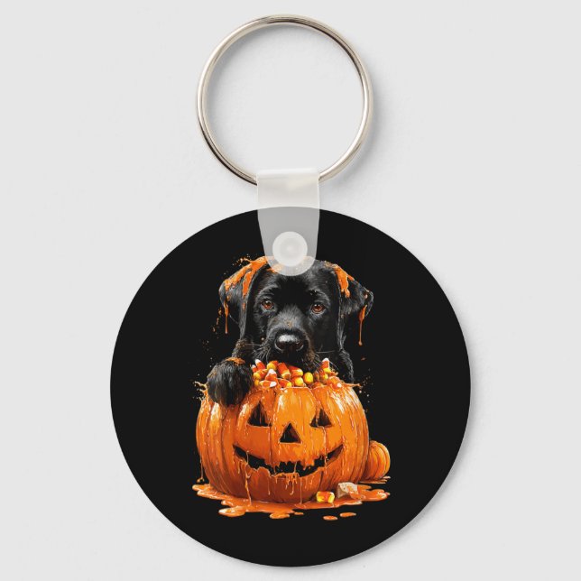 Dam Cute Labrador Droppande Pumpkin Candy Corn Nyckelring (Framsida)