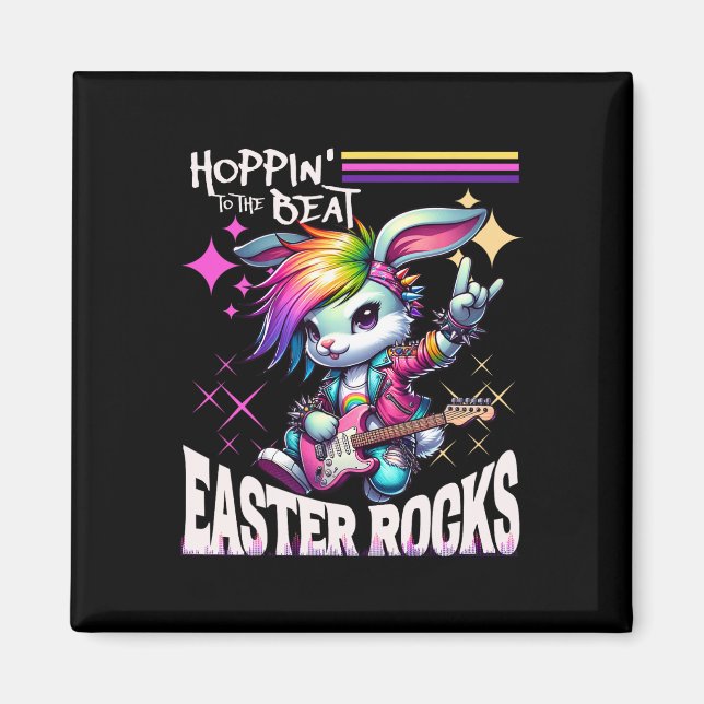 Dam Cute Punk Rocking Bunny Hopping Rabbit Påsk Magnet (Framsidan)