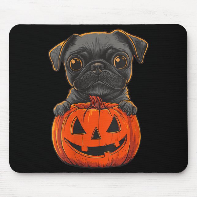 Dam Cute Svart Pug Jack O Lantern Pumpa Musmatta (Framsidan)