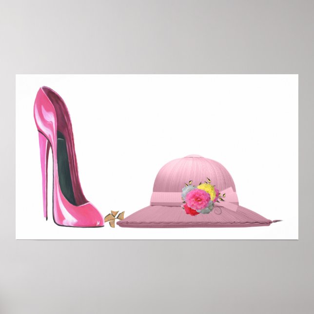 Dam Dagen! Rosa Stiletto Shoe and Hat Art Poster (Framsidan)