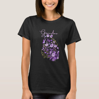 Dam Damens Lila Blomsterbukett Med Fjäril T Shirt
