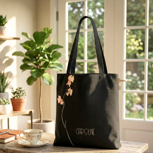 Dam Elegant Svart Blommig Boho Söt Tygkasse