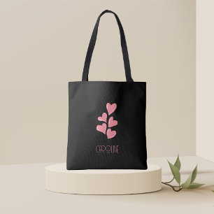 Dam Elegant Svart Boho Söta Hjärtan Tygkasse