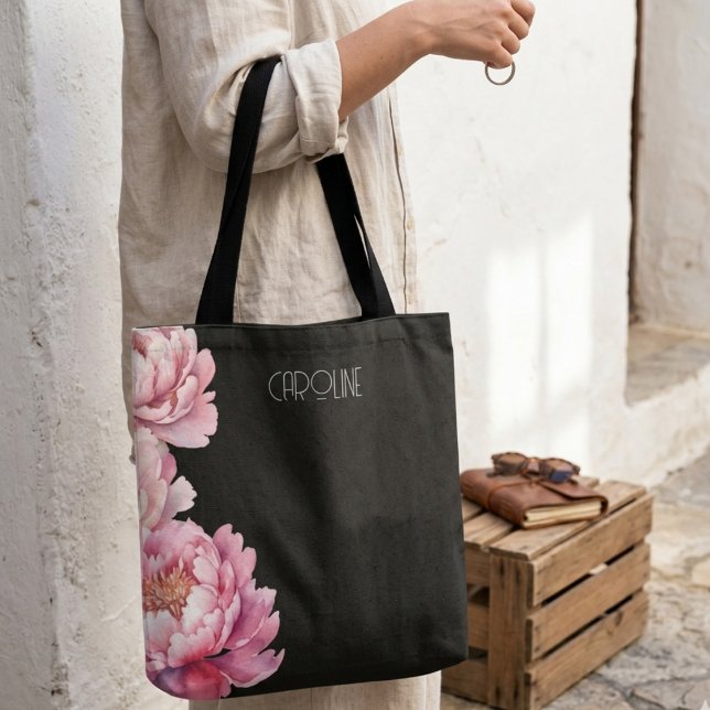 Dam Eleganta Rosa Peonies Blommig Boho Söt  Tygkasse (Skapare uppladdad)
