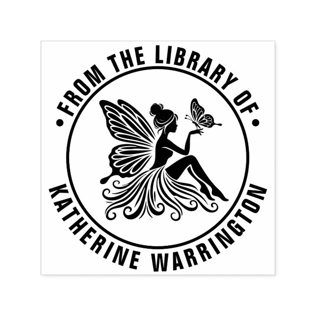 Dam Fairy Holding Butterfly Bibliotek Bok Namn Självfärgande Stämpel (Design)