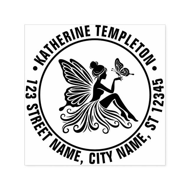 Dam Fairy Holding Butterfly Namn Returadress Självfärgande Stämpel (Design)
