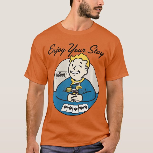 Dam Fallout Video Game Vault Boy Poker Njut Yo T Shirt (Framsida)