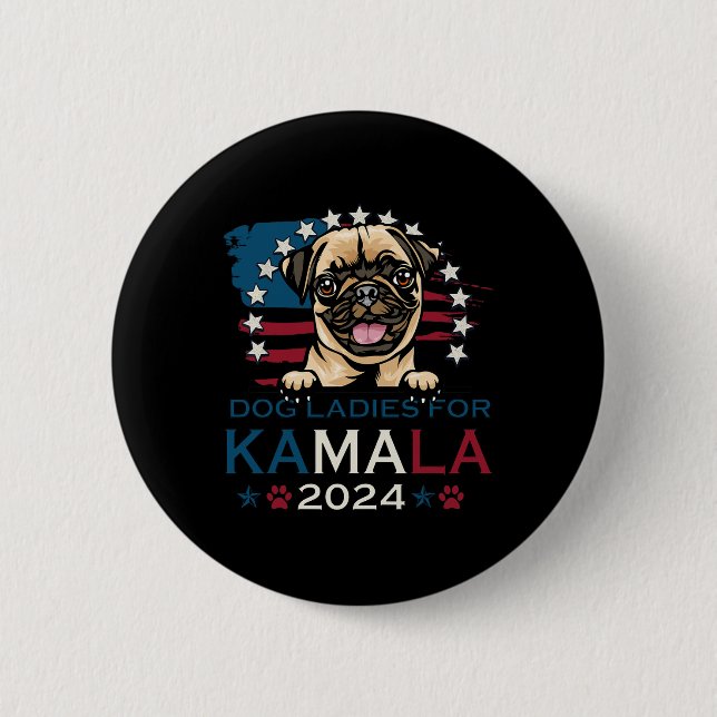 Dam For Kamala Harris 2024 Pug Hund America Knapp (Framsida)