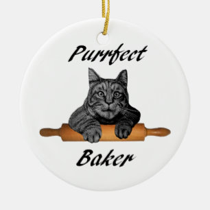 Dam för katt för gåvor för Purrfect bagarekatt Julgransprydnad Keramik
