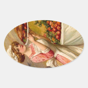 Dam för middag för vintageklistermärkethanksgiving ovalt klistermärke