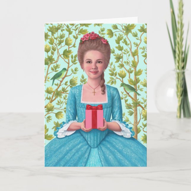 "Dam från 1700-talet med en present." Välkomstkort Kort (Framsida)