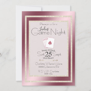 Dam Game Night Guld Glitter Rosa Ess Inbjudningar