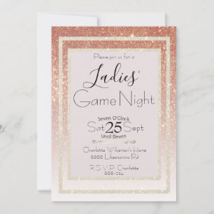 Dam Game Night Rosa  och Guld Glitter Inbjudningar