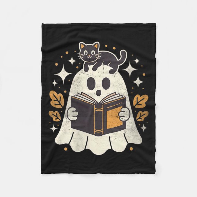 Dam Ghost Reading Book Halloween Bibliotek Svart Fleecefilt (Framsidan)