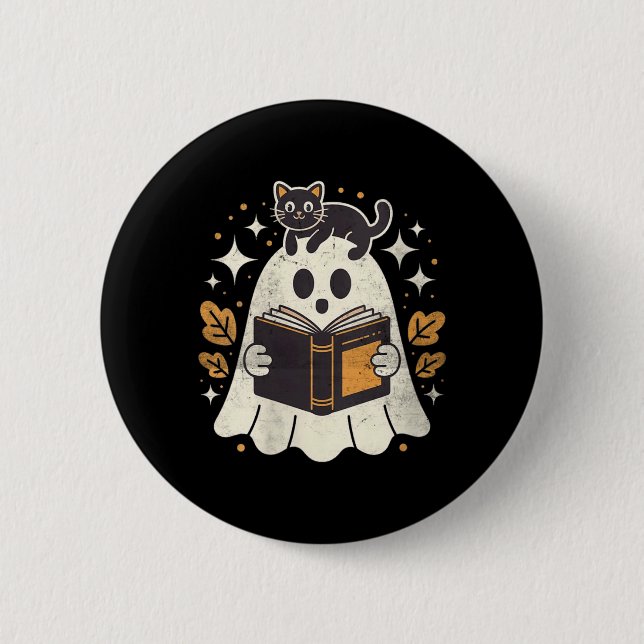 Dam Ghost Reading Book Halloween Bibliotek Svart Knapp (Framsida)