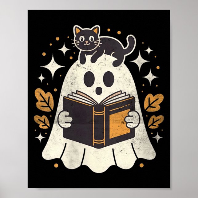 Dam Ghost Reading Book Halloween Bibliotek Svart Poster (Framsidan)