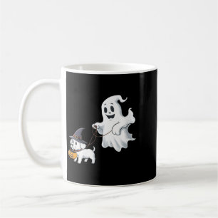 Dam Ghost Walks The Dog Halloween V-ringad tröja Kaffemugg