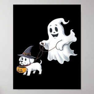 Dam Ghost Walks The Dog Halloween V-ringad tröja Poster