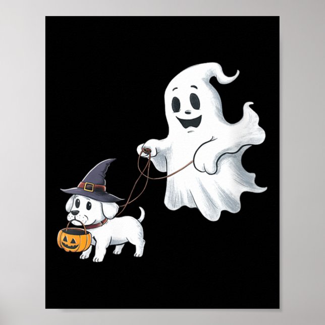 Dam Ghost Walks The Dog Halloween V-ringad tröja Poster (Framsidan)