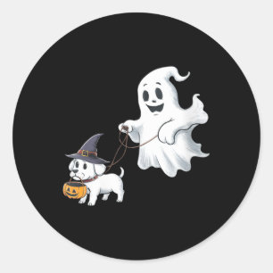 Dam Ghost Walks The Dog Halloween V-ringad tröja Runt Klistermärke