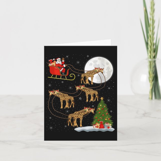 Dam Giraff Santa Släd Flygande Rolig Magisk C Kort (Framsida)