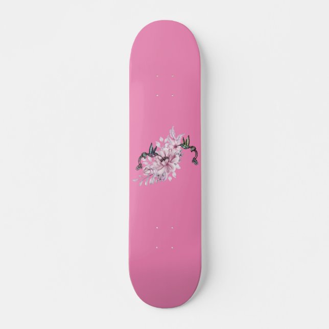 Dam & Girls Skateboard Blommigt Hummingbird Rosa (Framsida)